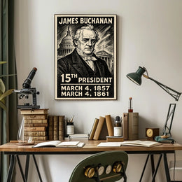 James Buchanan 15th President of the United States B & W Comic Sketch Poster