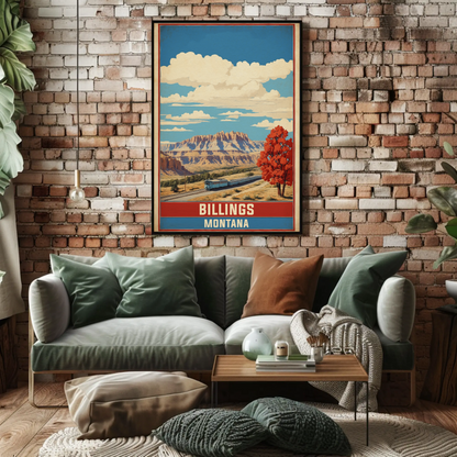 Billings Montana Canyon Train Vintage Travel Poster