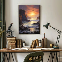 Dramatic Coastal Sunset Scenery Realistic Art National Park Poster