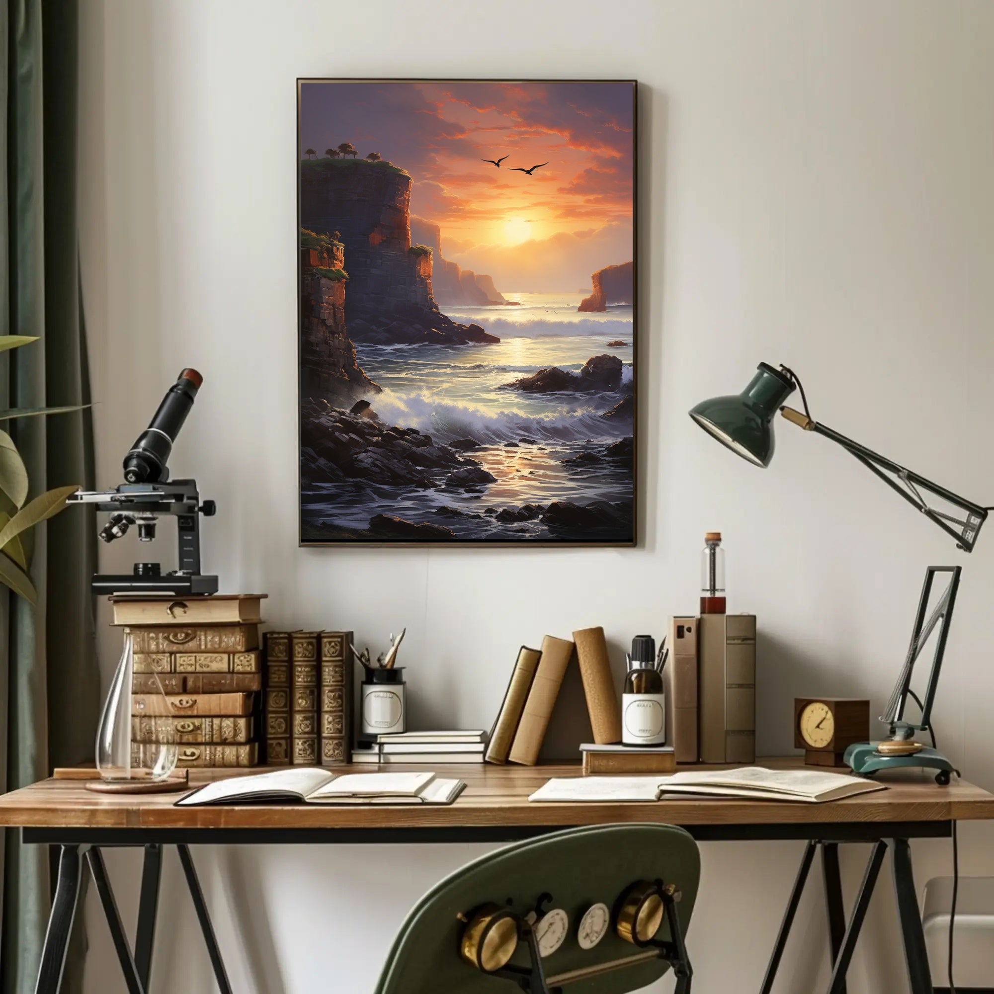 Dramatic Coastal Sunset Scenery Realistic Art National Park Poster