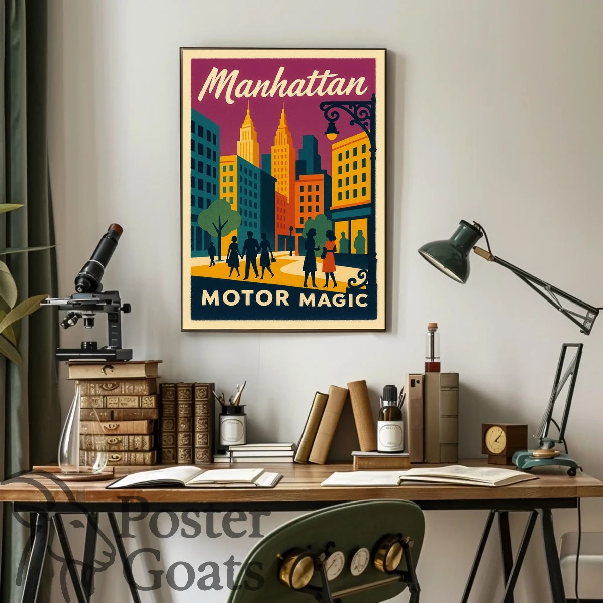 Manhattan's Retro Vibe: Vintage Urban Cityscape Travel Poster
