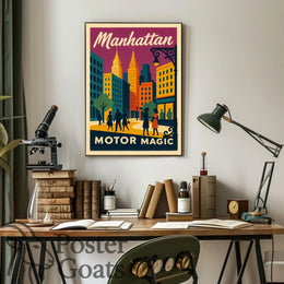 Manhattan's Retro Vibe: Vintage Urban Cityscape Travel Poster