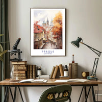 Prague Autumn Watercolor Illustration Urban or Cityscape Poster PosterGoat