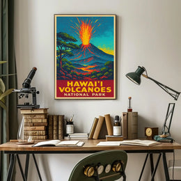 Hawaii Volcanoes Travel Art Deco Poster