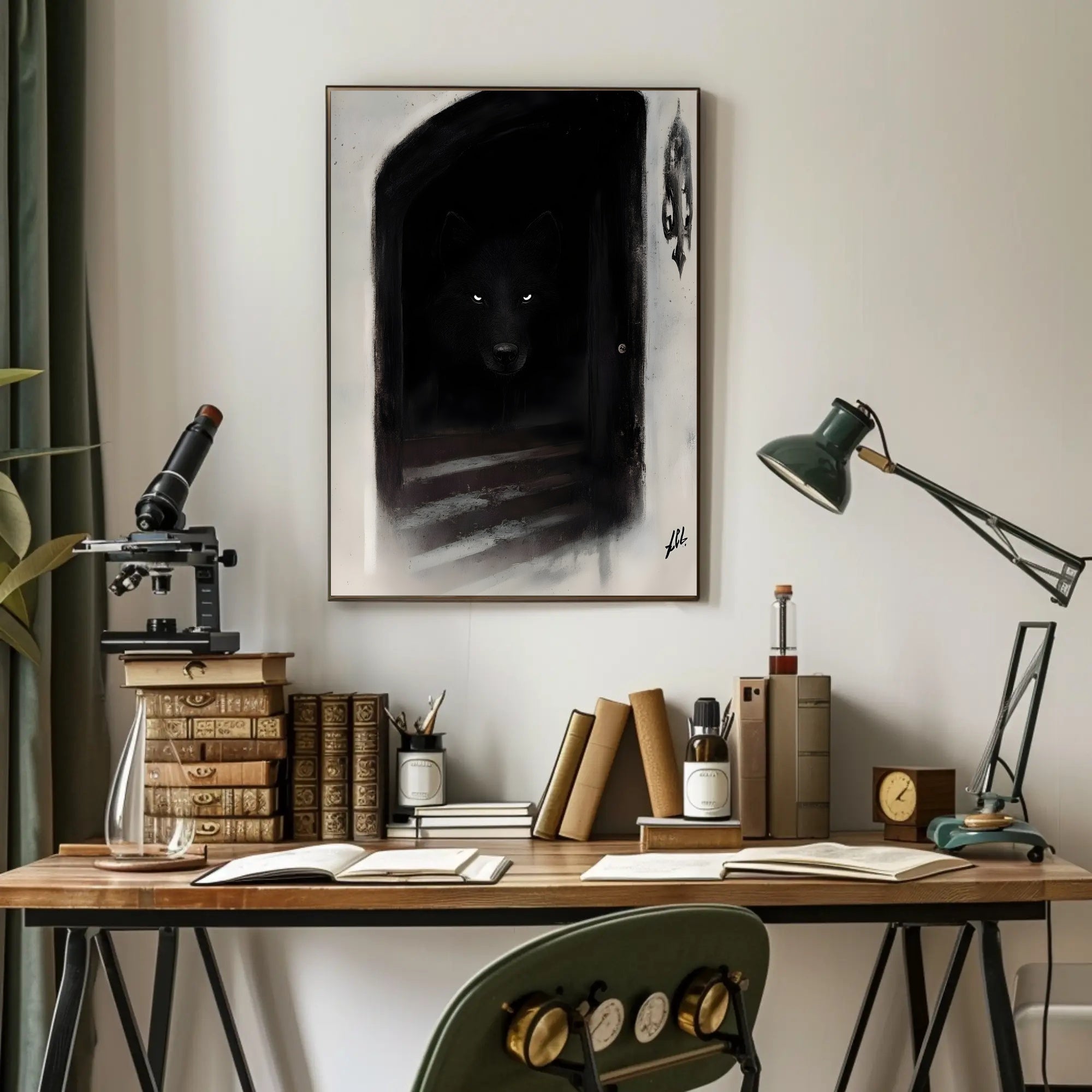 Wolf's Gaze: Mysterious Shadows Animal Poster PosterGoat