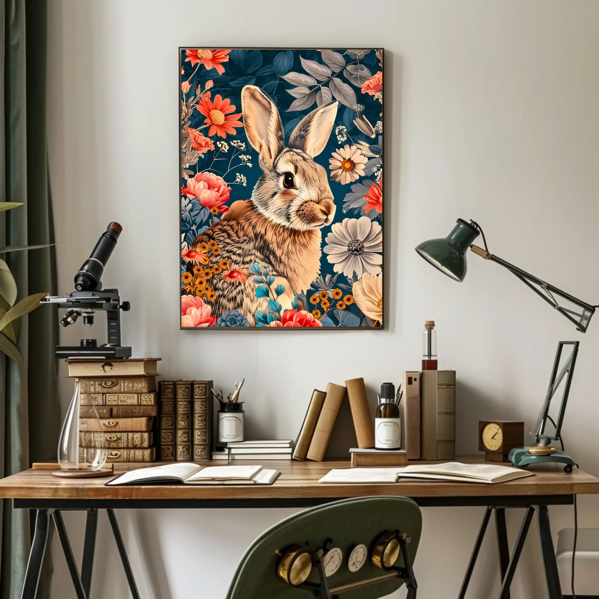 Whimsical Rabbit & Floral Harmony Animal Poster