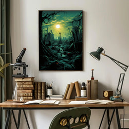 Haunted Cemetery At Dusk Poster