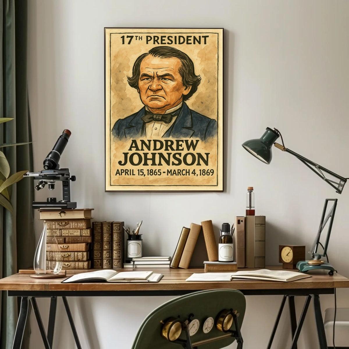 Andrew Johnson 17th President of the United States Exaggerated Cartoon Sketch Poster