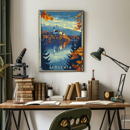 Autumn Lake Bled Slovenia Travel Poster