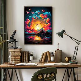 Flight of Freedom: Birds at Sunset Art Poster