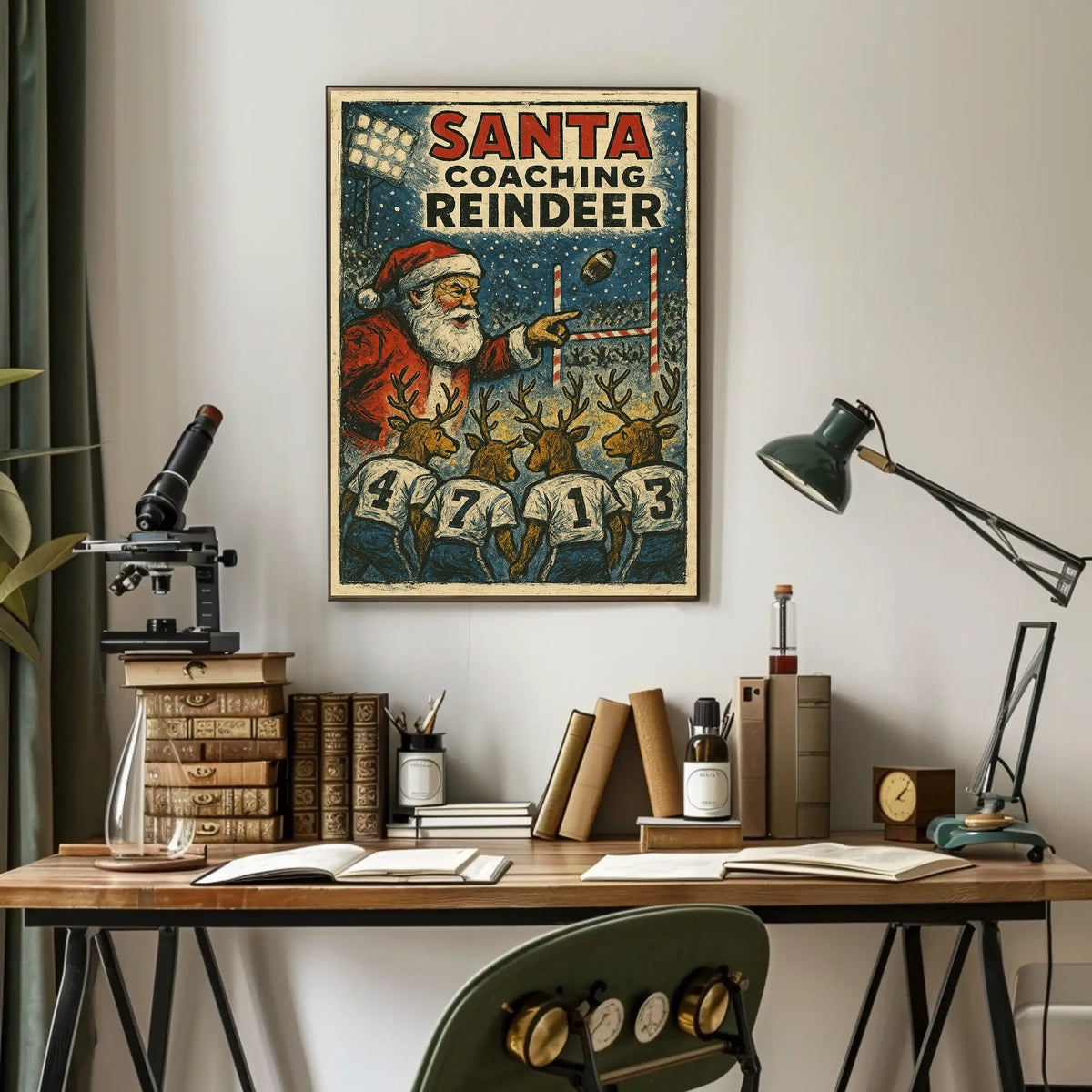 Santa's Reindeer Football Team Vintage Poster
