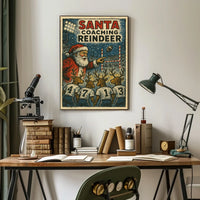 Santa's Reindeer Football Team Vintage Poster