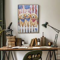 Charming Trio Of Golden Retriever Puppies Artwork Poster