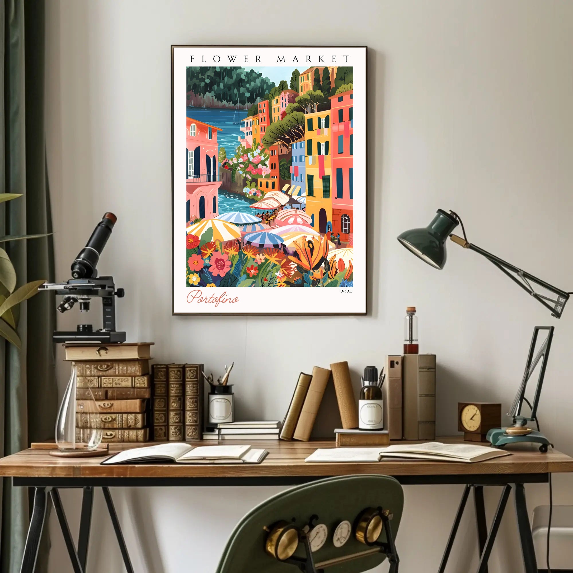 Portofino Flower Market Poster PosterGoat