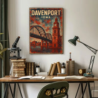 Davenport Iowa Nostalgic Travel Vintage Poster