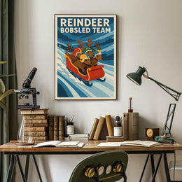 Reindeer Bobsled Team Poster