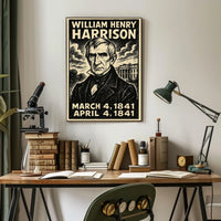 William Henry Harrison 9th President of the United States B & W Comic Sketch Poster