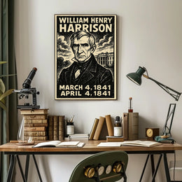 William Henry Harrison 9th President of the United States B & W Comic Sketch Poster