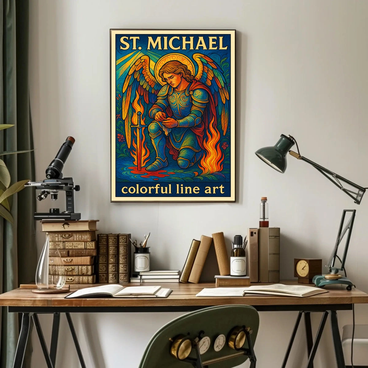 St. Michael Colorful Line Art Poster