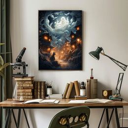 Enchanted Village Under Ghostly Skies Poster
