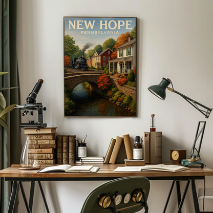 New Hope Pennsylvania Historic Steam Train Autumn Travel Poster Travel Poster