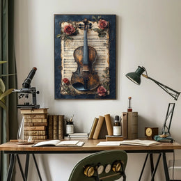 Melodic Nostalgia: Vintage Violin and Roses Artistic Poster