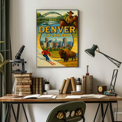 Denver Colorado Ski Rodeo Skyline Travel Poster