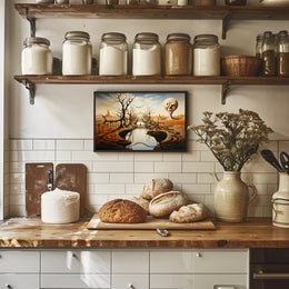 Surreal Landscape with Enigmatic Sculpture Artistic Poster