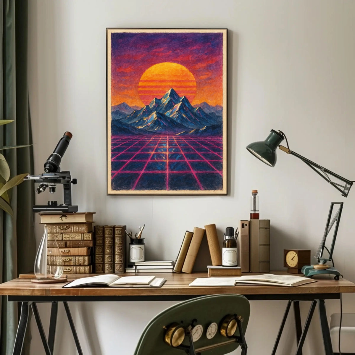 Vibrant Retro-Futuristic Landscape Sci-Fi Poster
