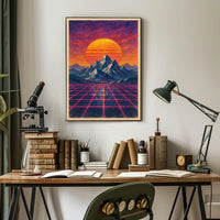 Vibrant Retro-Futuristic Landscape Sci-Fi Poster