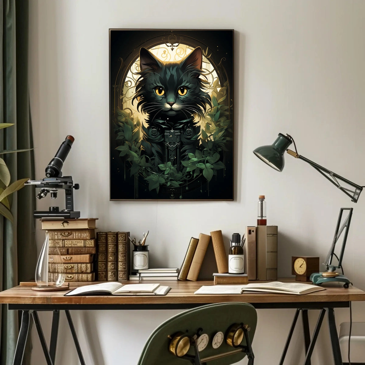 Mystical Black Cat Art Nouveau Poster Enchantment