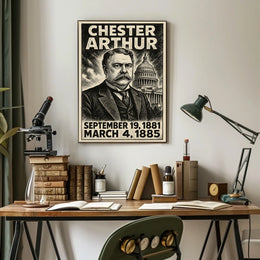 Chester A. Arthur 21st President of the United States B & W Comic Sketch Poster