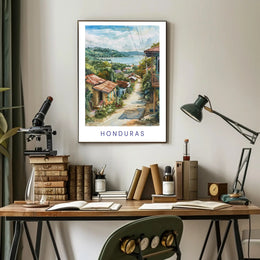 Scenic Honduran Village Watercolor Poster - Travel Poster PosterGoat