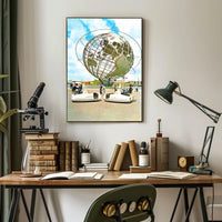 World's Fair Vintage Travel Poster Futuristic Globe Fans