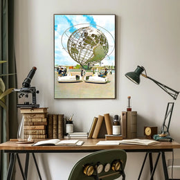 World's Fair Vintage Travel Poster Futuristic Globe Fans