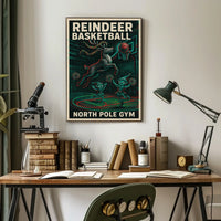 Reindeer Basketball Hoops Vintage Sports Poster