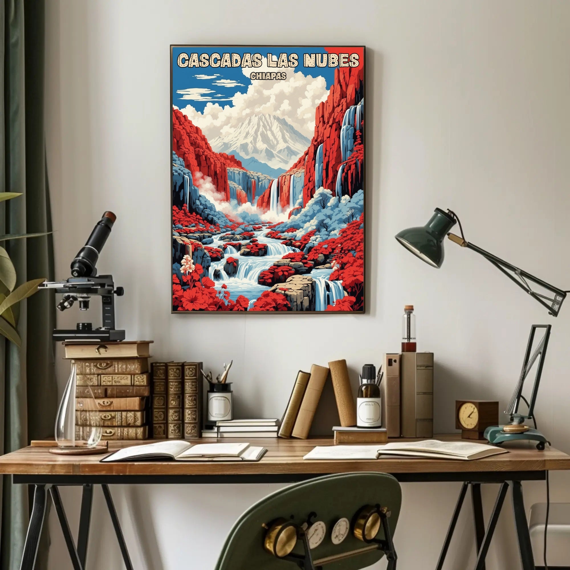 Waterfalls and Mountainscape Travel Poster