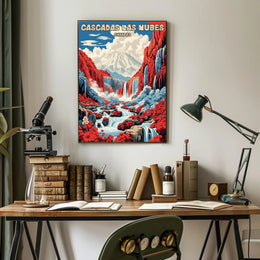 Waterfalls and Mountainscape Travel Poster