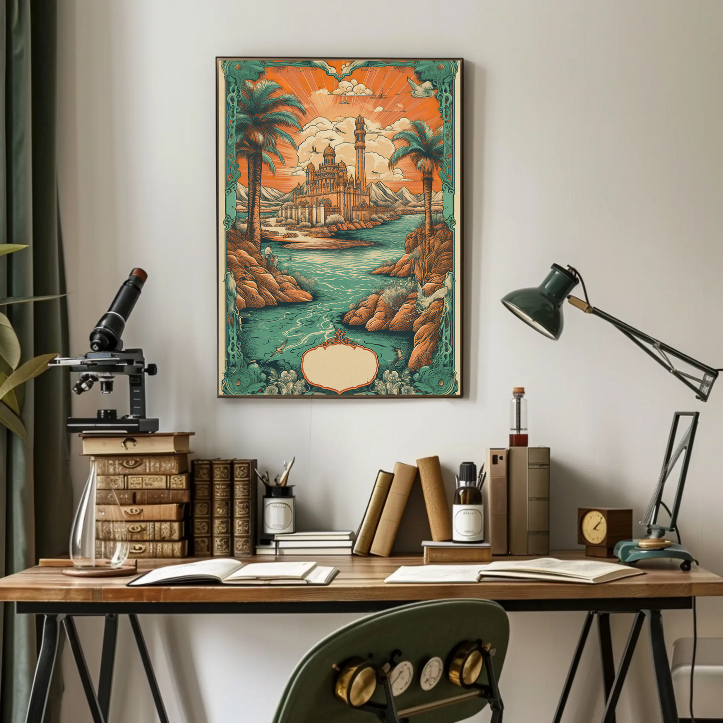 Middle Eastern River Palace Fantasy Landscape Travel Poster