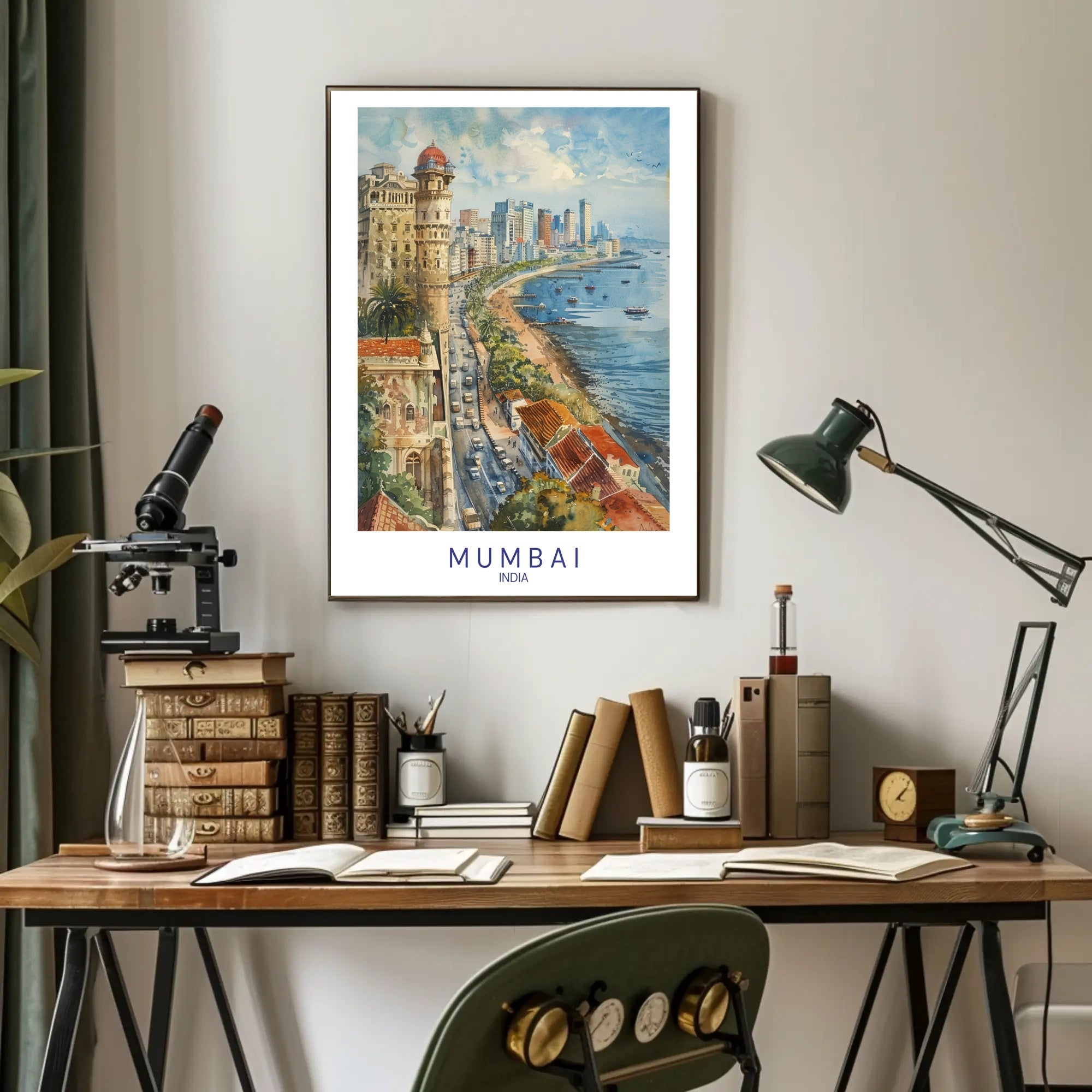 Mumbai Watercolor Coastal View Urban or Cityscape Poster PosterGoat