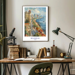 Mumbai Watercolor Coastal View Urban or Cityscape Poster PosterGoat