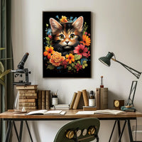 Charming Cat and Flowers Modern Art Poster