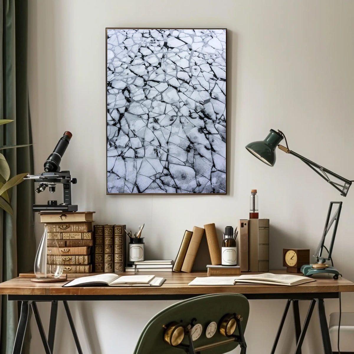 Cracked Ice Surface Photorealistic Abstract Artistic Poster