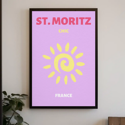 St Moritz Chic Sun Graphic Retro Travel Poster
