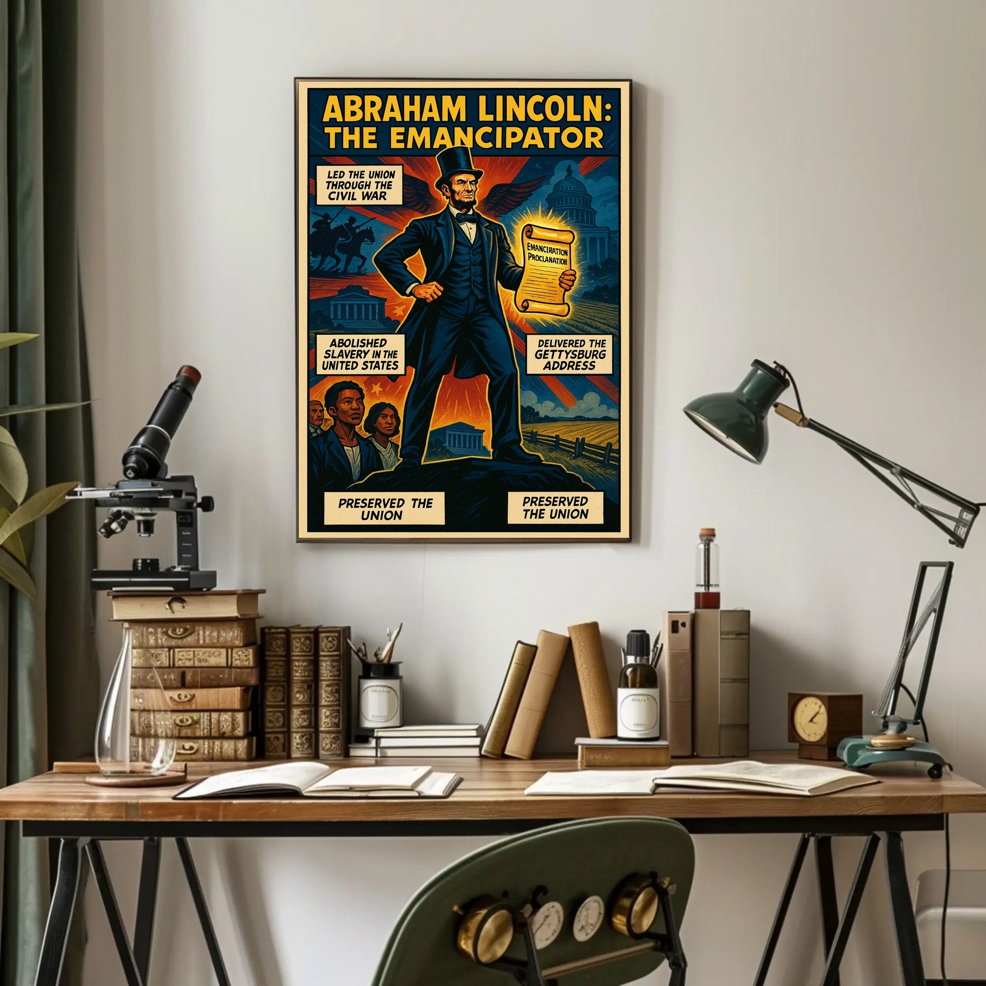 Abraham Lincoln Vintage Presidential Historical Illustration Poster PosterGoat