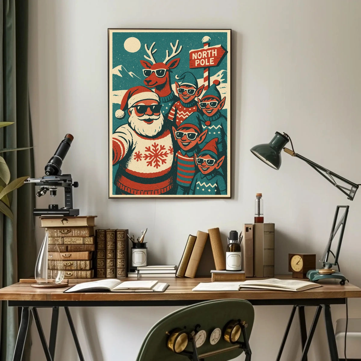 Festive North Pole Vintage Christmas Poster Art