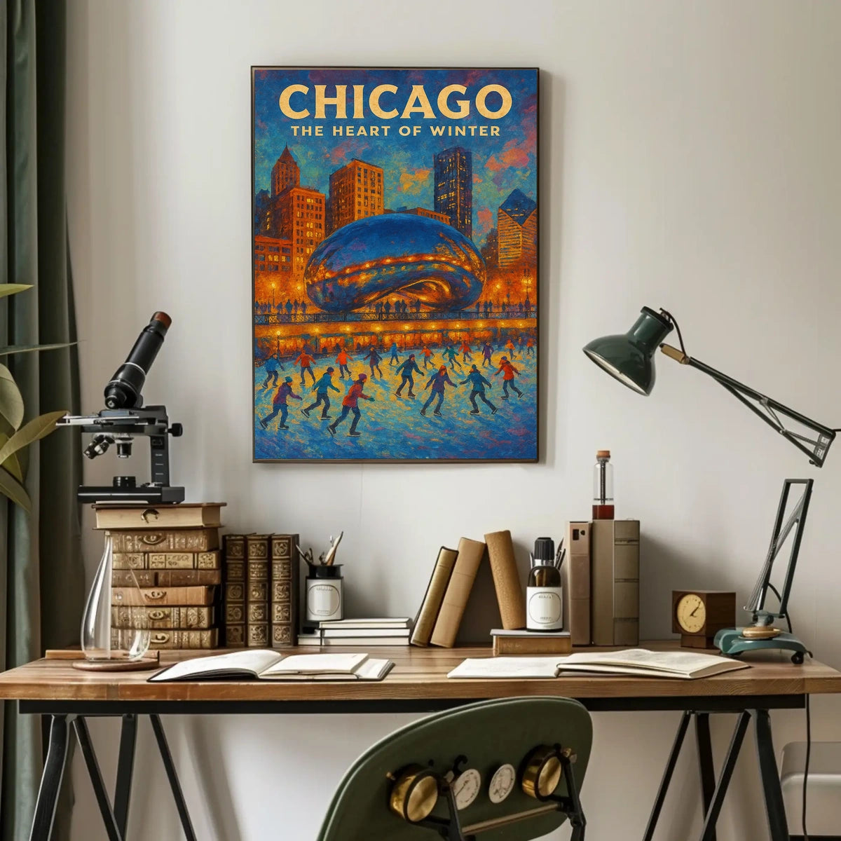 Chicago City Scene In Winter Landscape Wall Poster