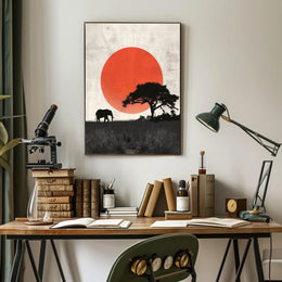 Elephant Sunset Poster Minimalist Safari Wall Art