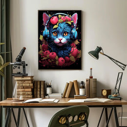 Cherries And Headphones Cat Poster