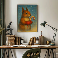 Winter Squirrel With Candy Cane Poster